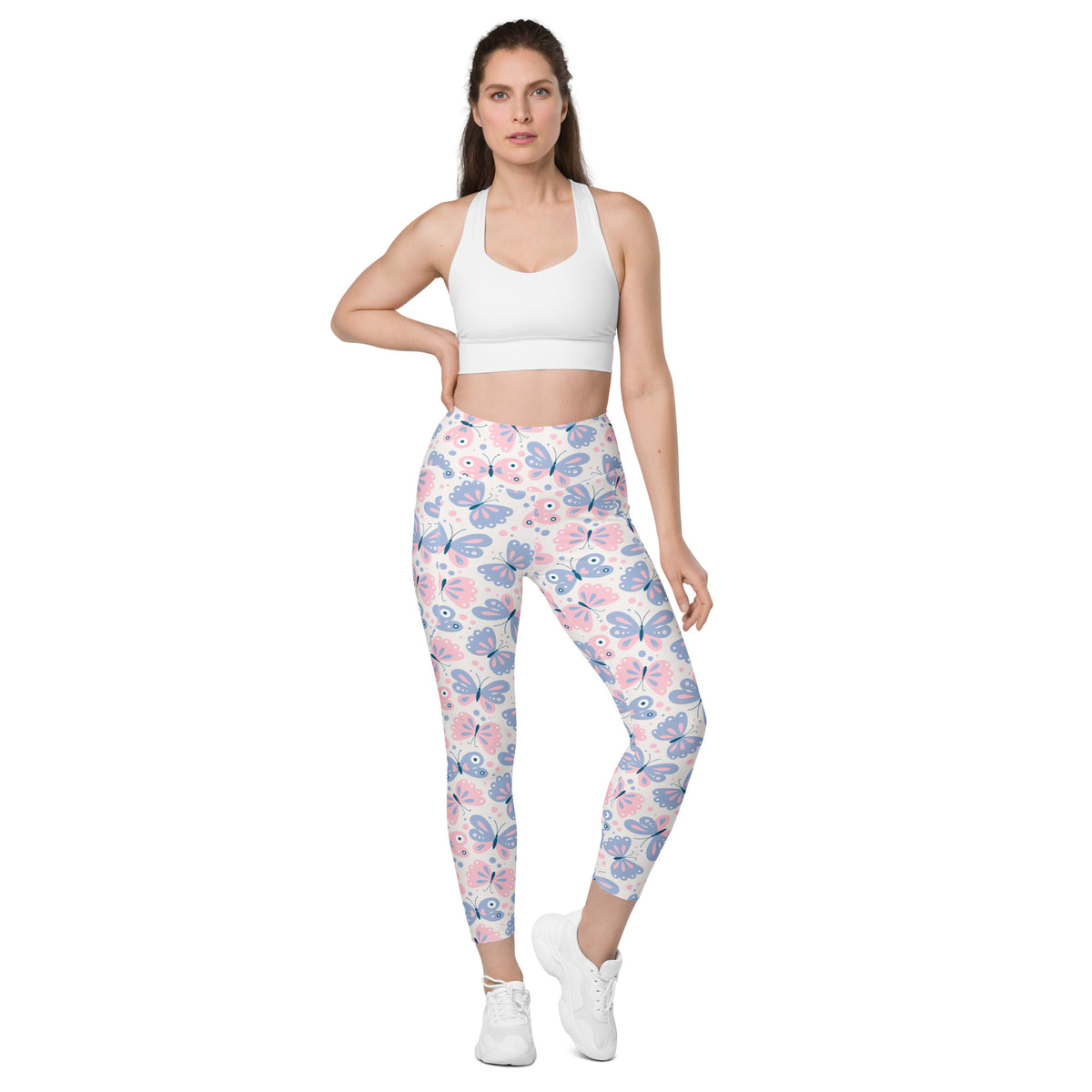 Women’s Pink & Purple Butterfly Yoga Leggings With Pockets – High-Waisted, Soft Compression Active Pants