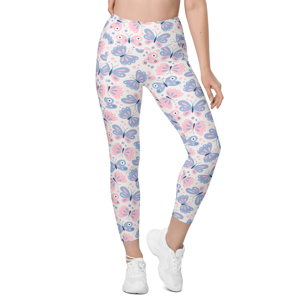 Women’s Pink & Purple Butterfly Yoga Leggings With Pockets – High-Waisted, Soft Compression Active Pants