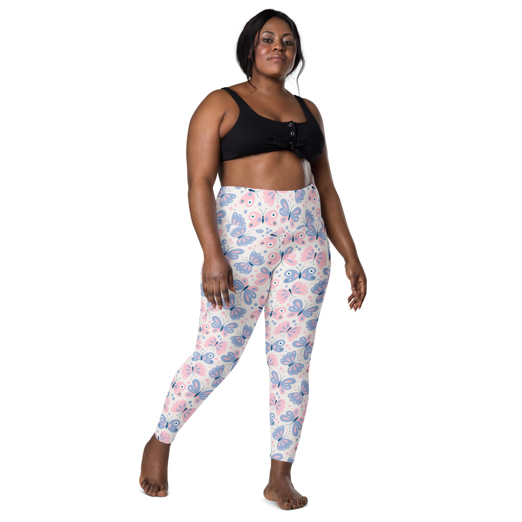 Women’s Pink & Purple Butterfly Yoga Leggings With Pockets – High-Waisted, Soft Compression Active Pants