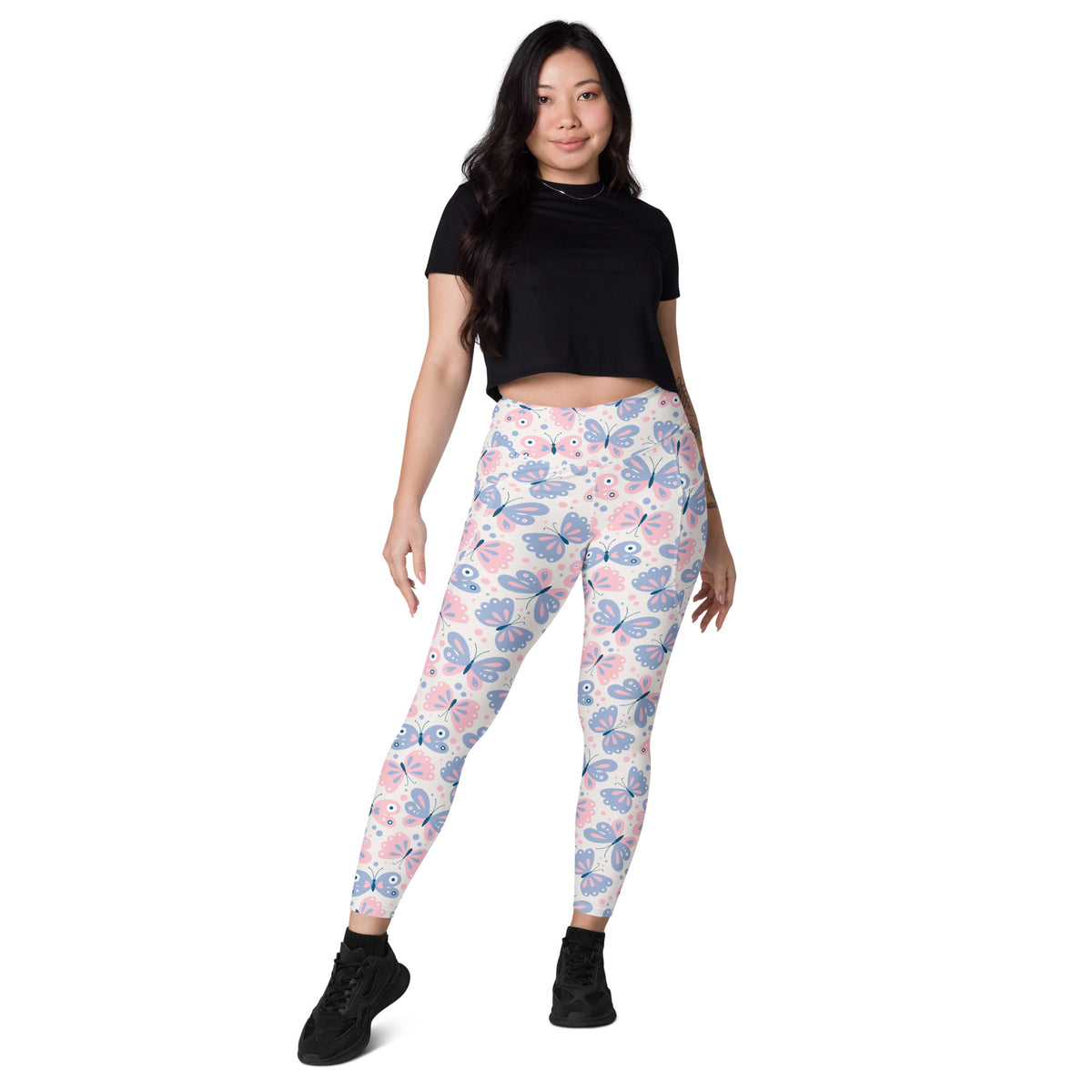 Women’s Pink & Purple Butterfly Yoga Leggings With Pockets – High-Waisted, Soft Compression Active Pants