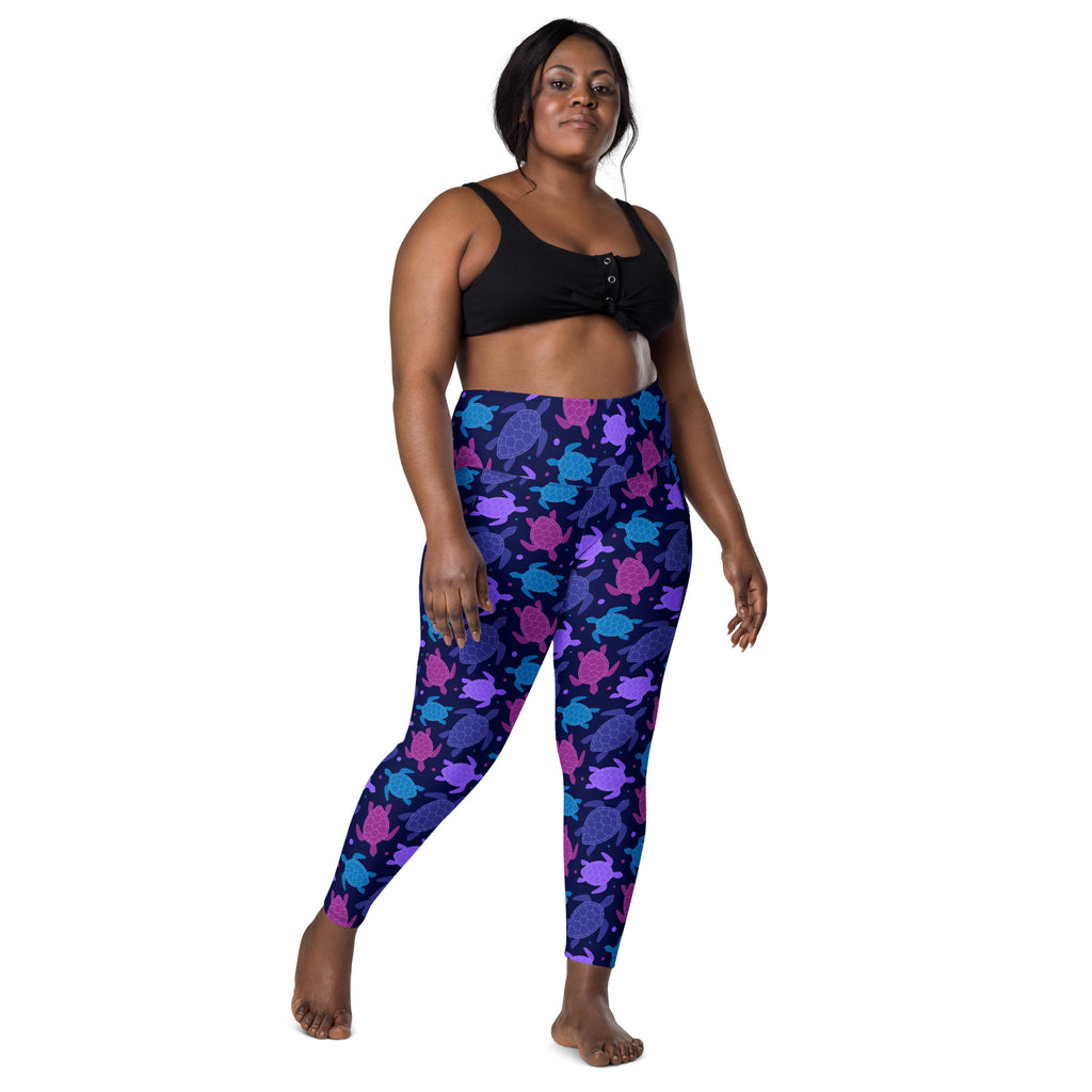 Women’s Purple Sea Turtle Yoga Leggings With Pockets – High-Waisted, Soft Compression Active Pants