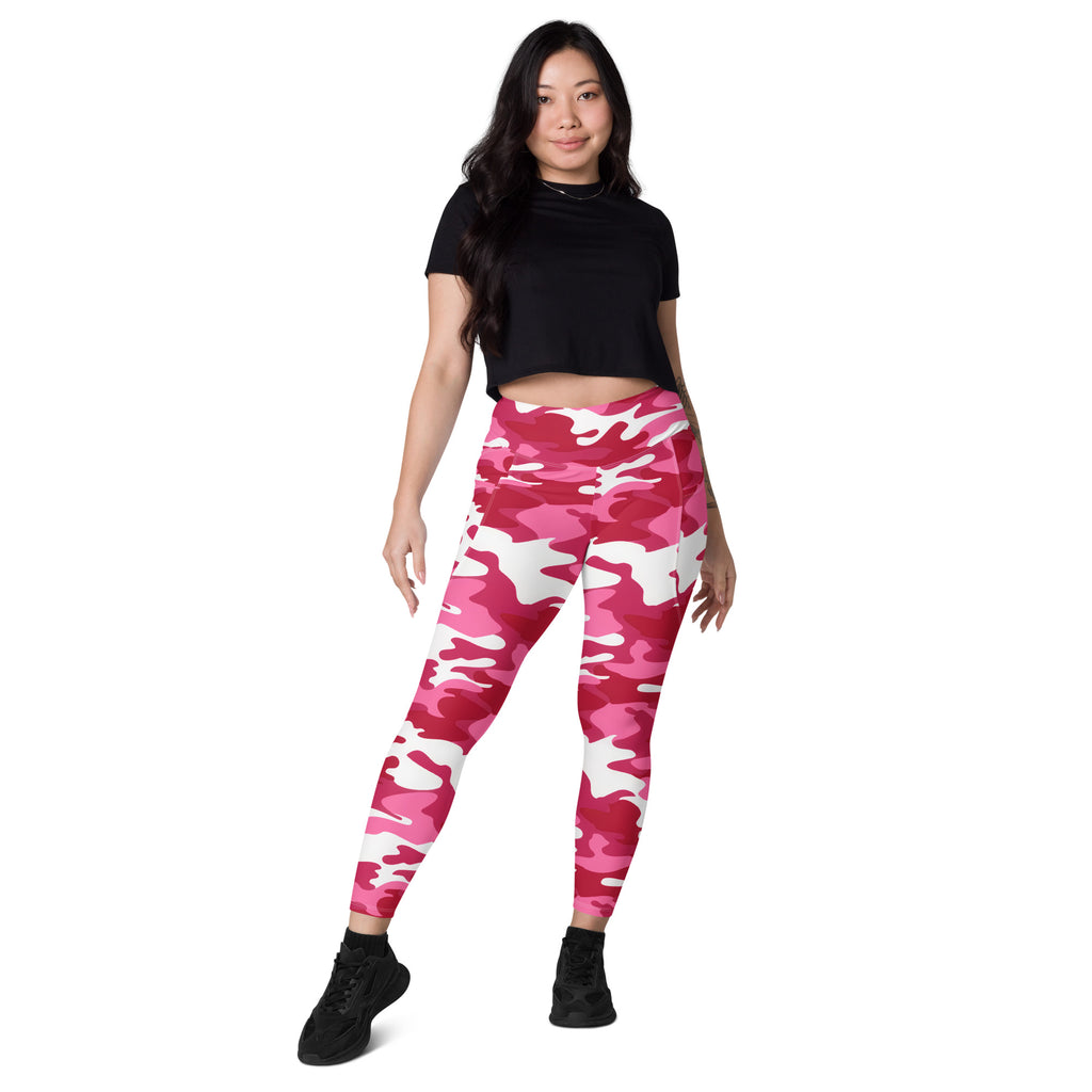 Women’s Bright Pink Camouflage Yoga Leggings With Pockets – High-Waisted, Soft Compression Active Pants