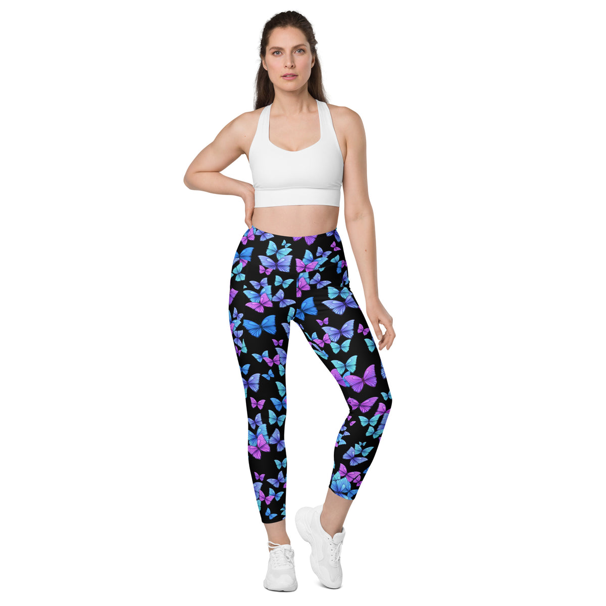 Women’s Vibrant Butterfly Leggings With Pockets – High-Waisted, Soft Compression Active Pants
