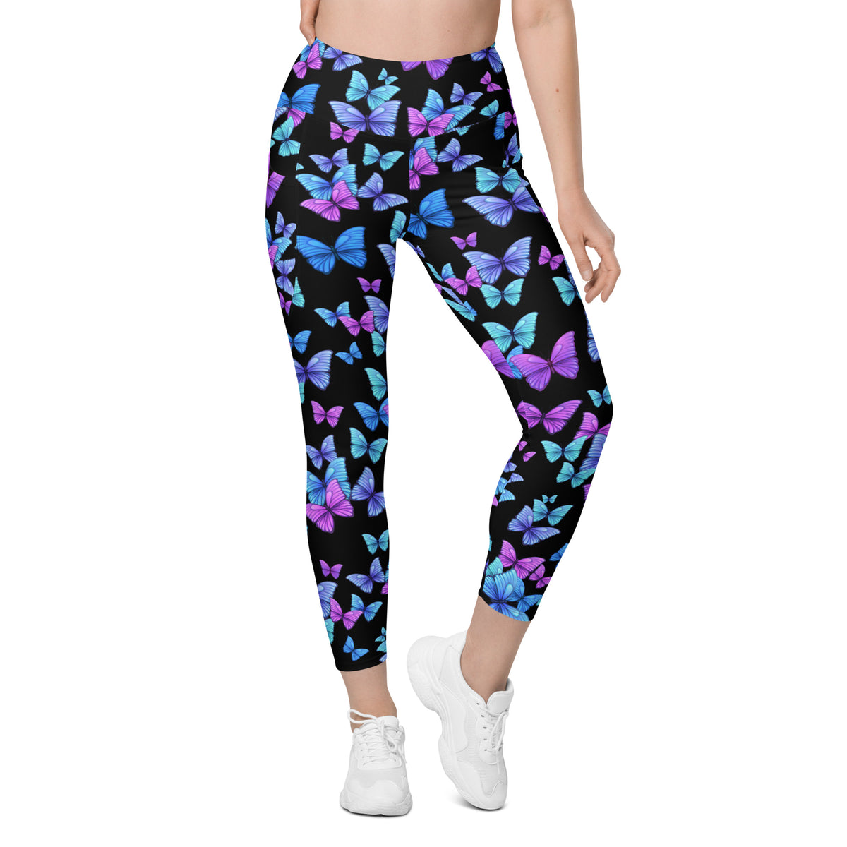 Women’s Vibrant Butterfly Leggings With Pockets – High-Waisted, Soft Compression Active Pants
