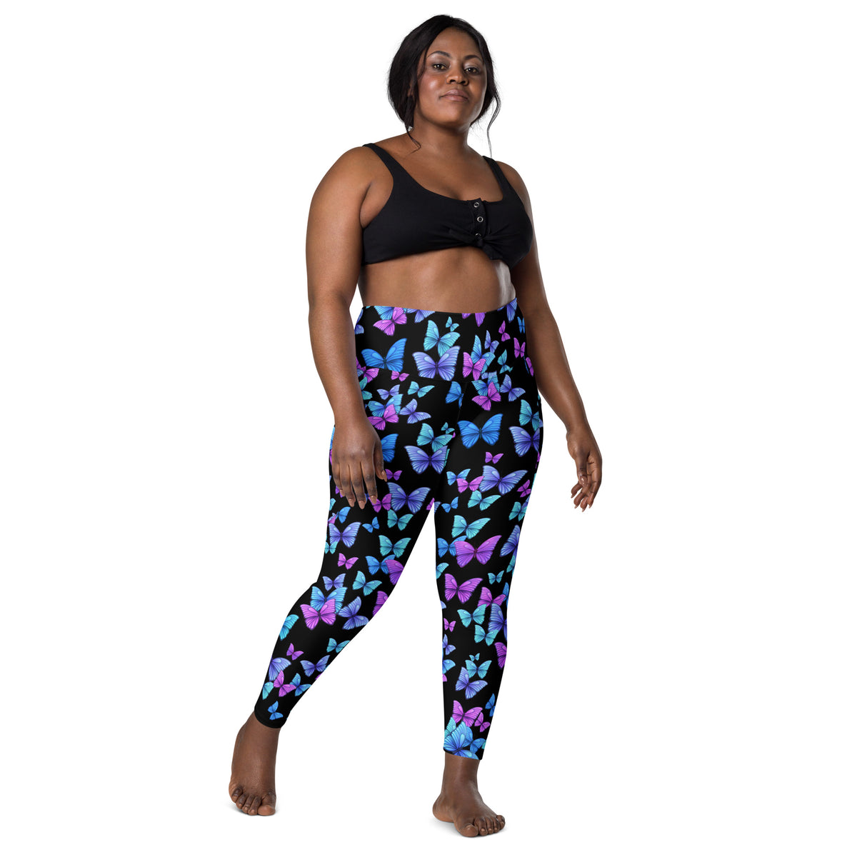 Women’s Vibrant Butterfly Leggings With Pockets – High-Waisted, Soft Compression Active Pants