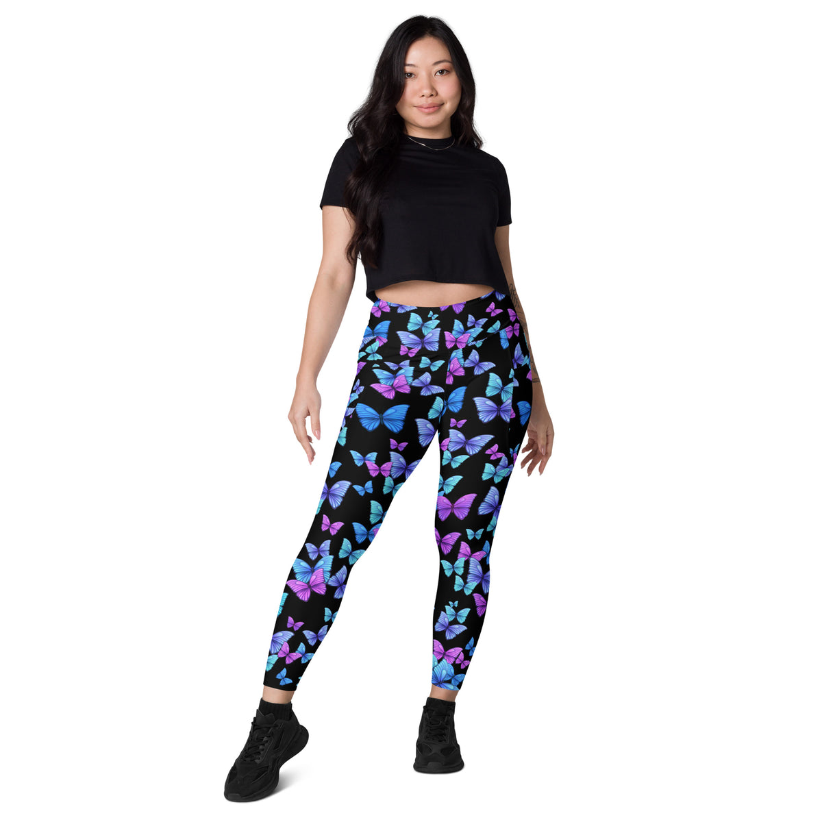Women’s Vibrant Butterfly Leggings With Pockets – High-Waisted, Soft Compression Active Pants