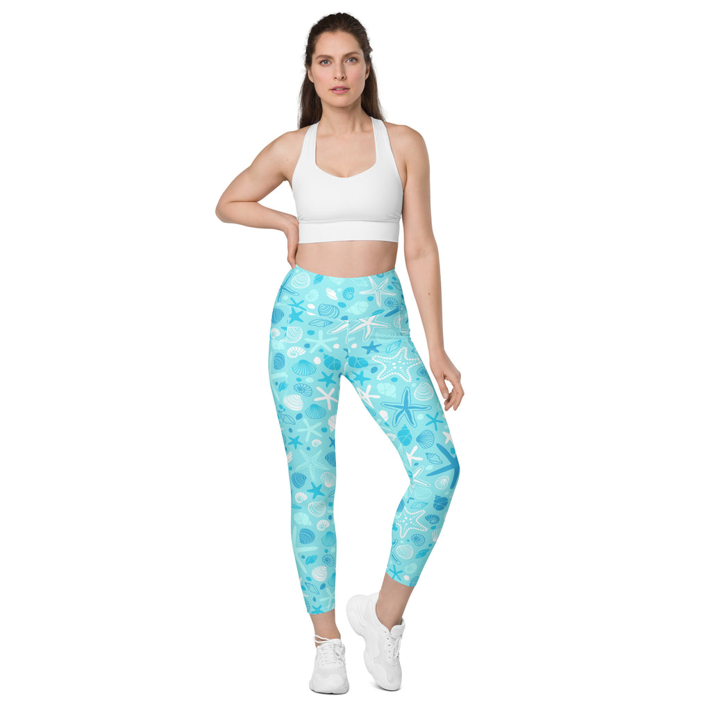 Women’s Starfish & Shells Leggings With Pockets – High-Waisted, Soft Compression Active Pants