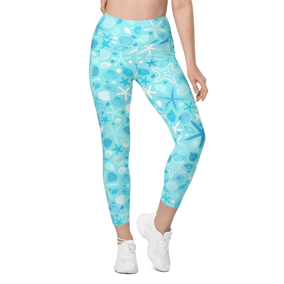 Women’s Starfish & Shells Leggings With Pockets – High-Waisted, Soft Compression Active Pants