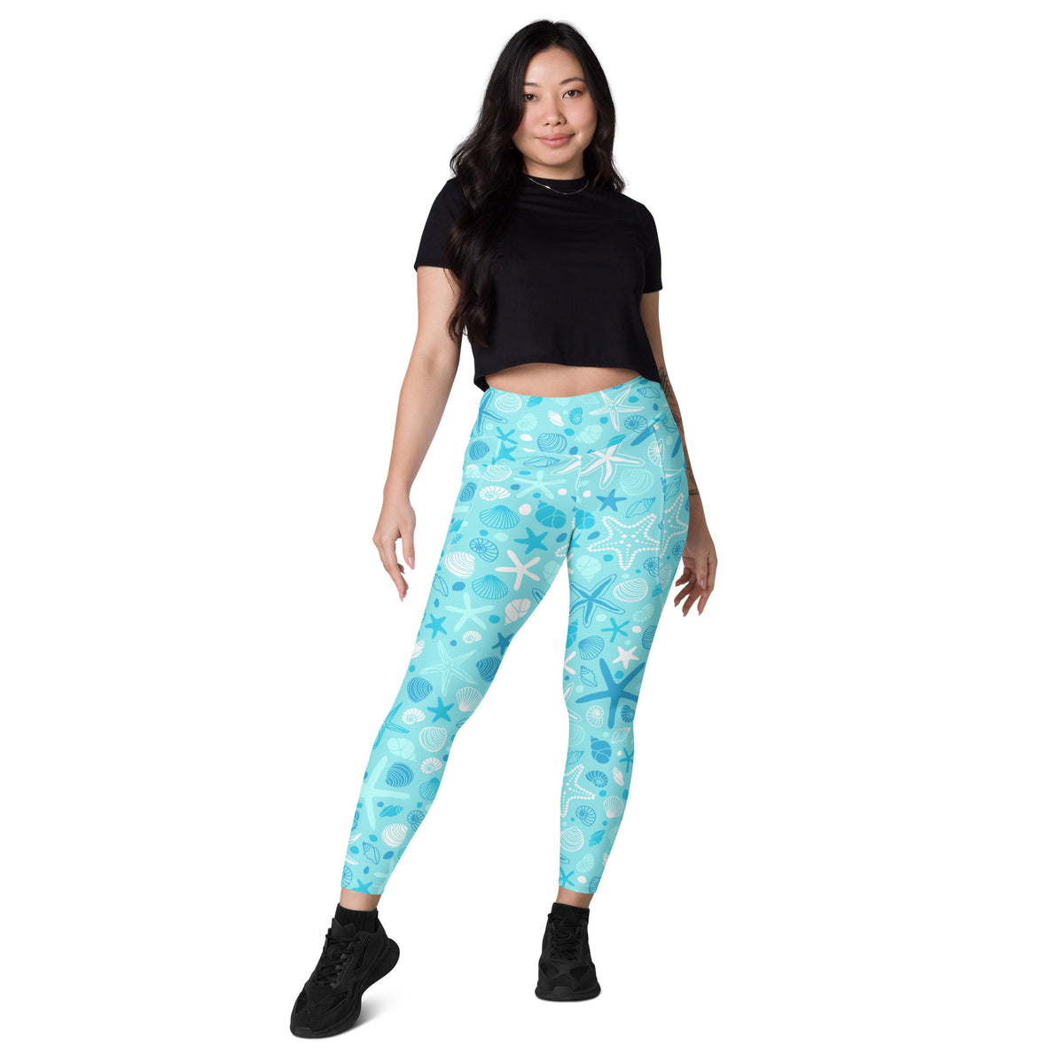 Women’s Starfish & Shells Leggings With Pockets – High-Waisted, Soft Compression Active Pants