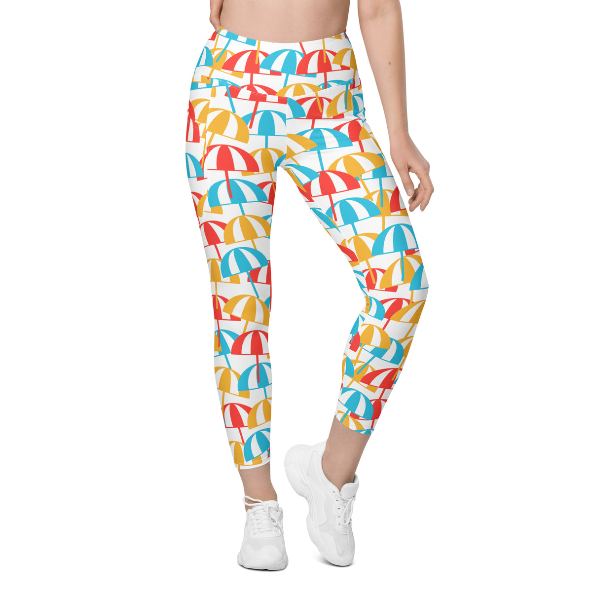 Women’s Colorful Beach Umbrella Leggings With Pockets – High-Waisted, Soft Compression Active Pants
