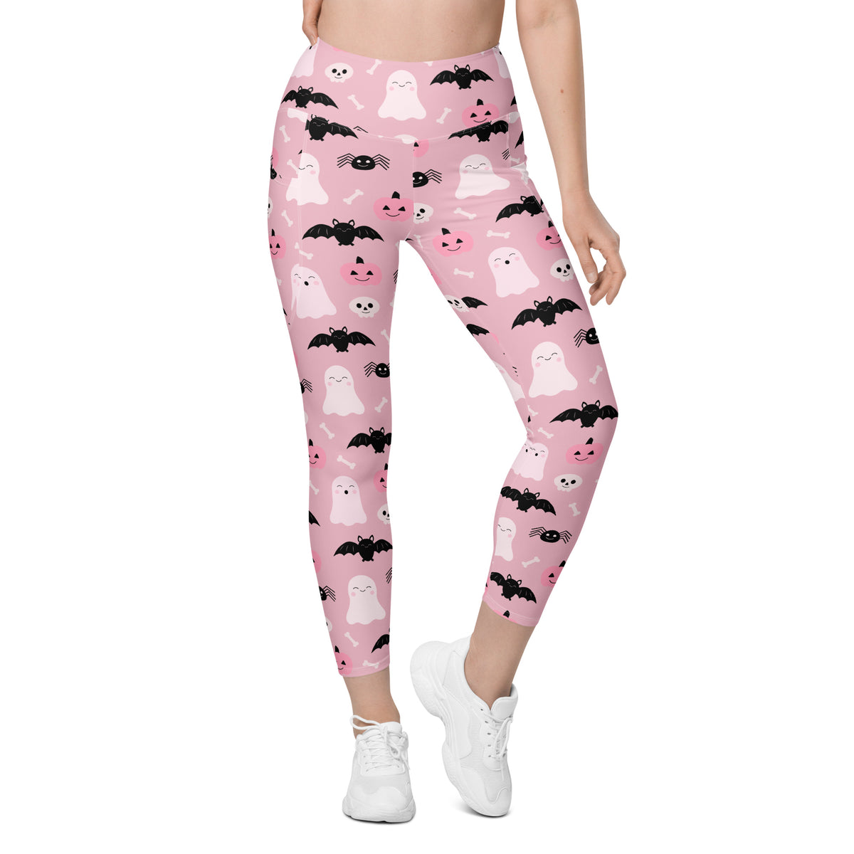 Women’s Pink Halloween Leggings With Pockets – High-Waisted, Soft Compression Active Pants
