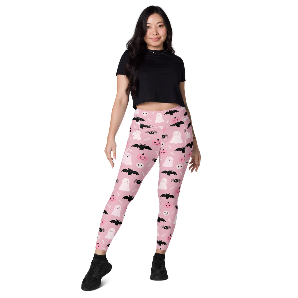 Women’s Pink Halloween Leggings With Pockets – High-Waisted, Soft Compression Active Pants
