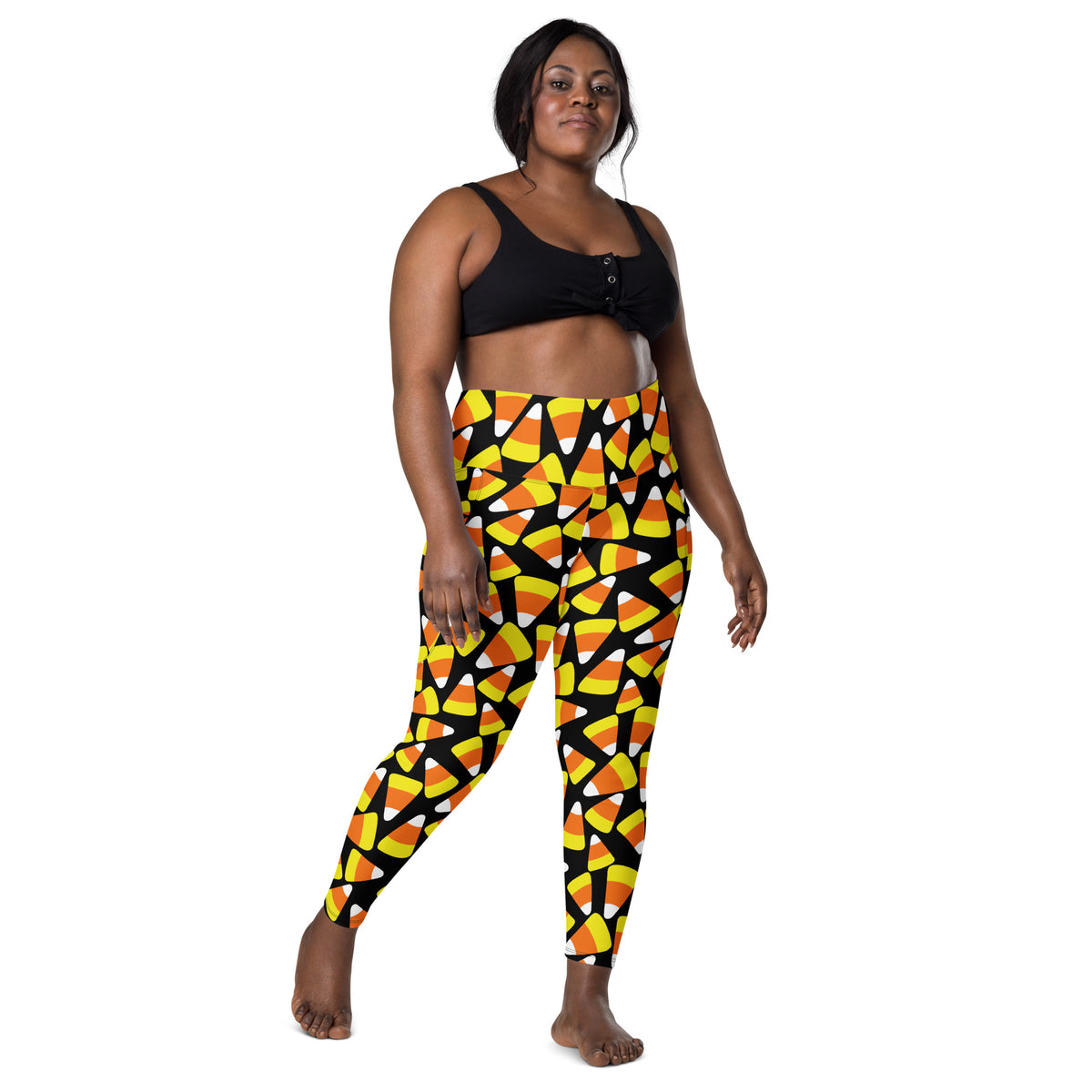 Women’s Candy Corn Halloween Leggings With Pockets – High-Waisted, Soft Compression Active Pants