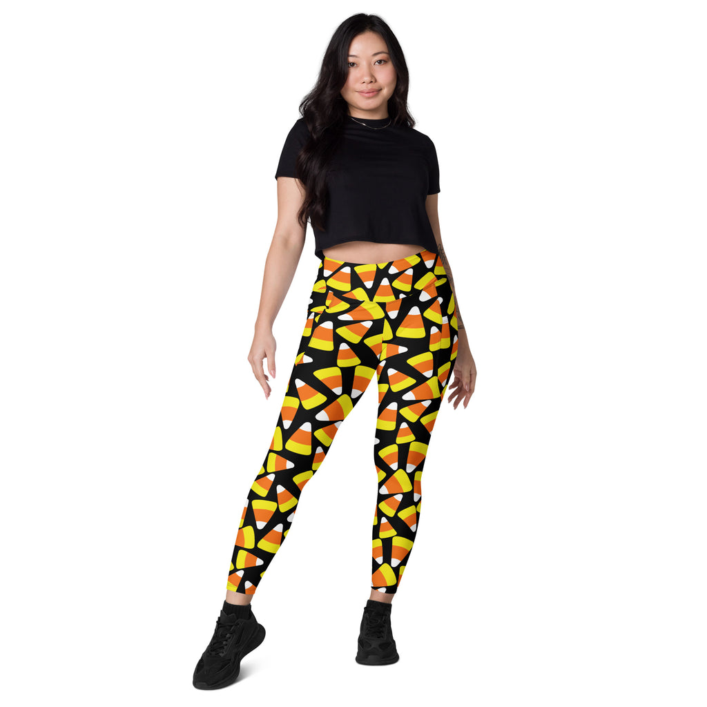 Women’s Candy Corn Halloween Leggings With Pockets – High-Waisted, Soft Compression Active Pants