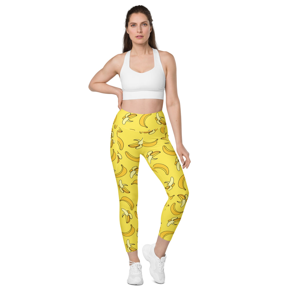 Women’s Yellow Banana Leggings With Pockets – High-Waisted, Soft Compression Active Pants
