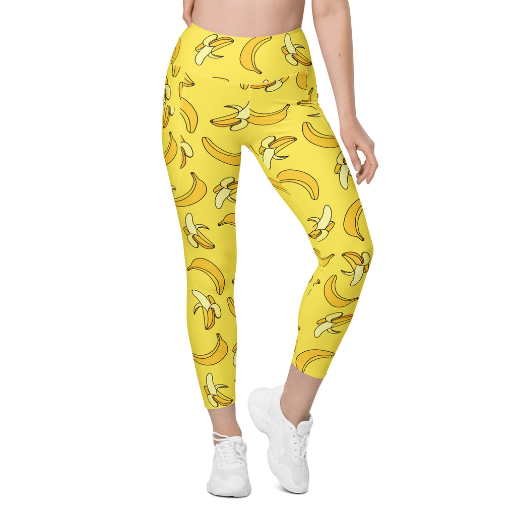 Women’s Yellow Banana Leggings With Pockets – High-Waisted, Soft Compression Active Pants