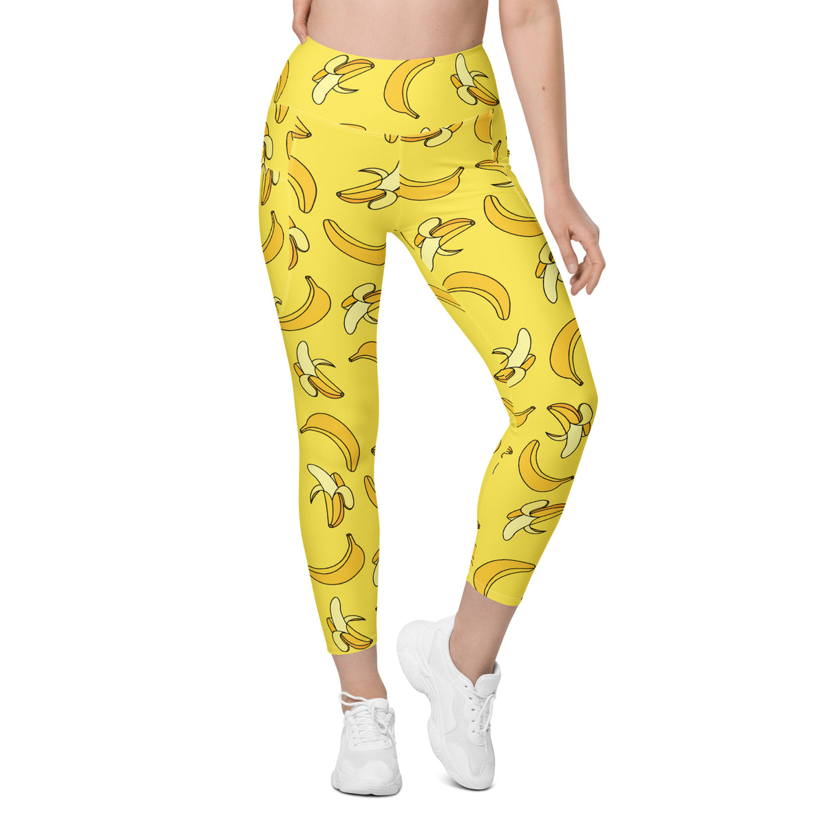 Women’s Yellow Banana Leggings With Pockets – High-Waisted, Soft Compression Active Pants