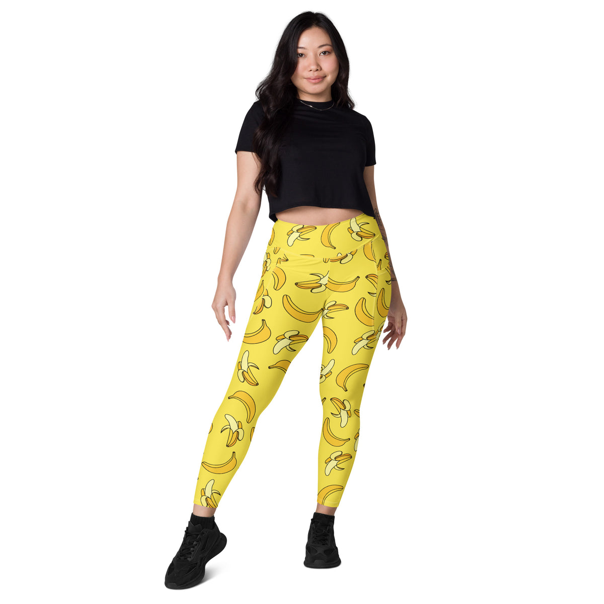 Women’s Yellow Banana Leggings With Pockets – High-Waisted, Soft Compression Active Pants