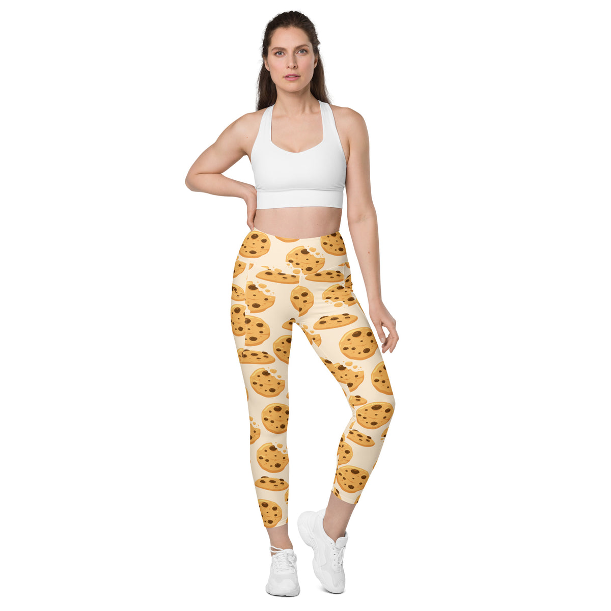 Women’s Chocolate Chip Cookie Leggings With Pockets – High-Waisted, Soft Compression Active Pants