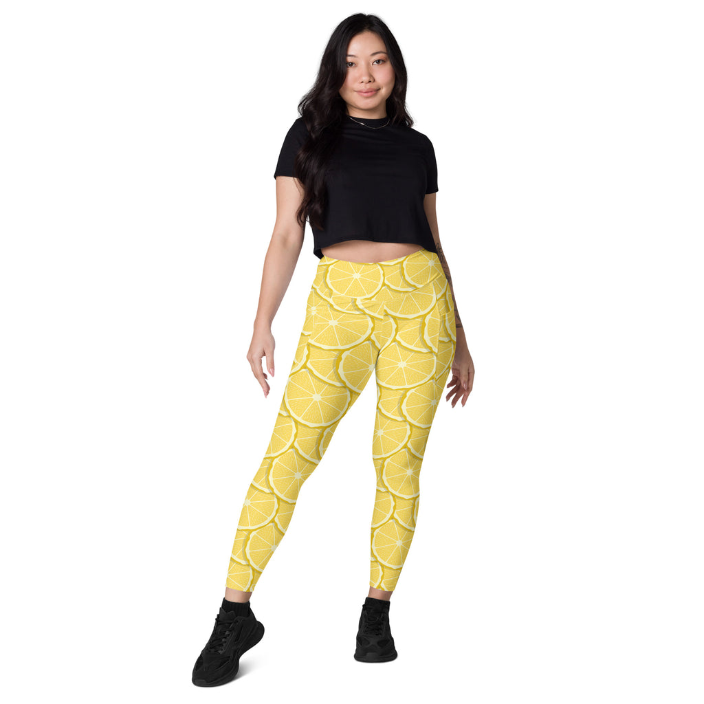 Women’s Lemon Slice Leggings With Pockets – High-Waisted, Soft Compression Active Pants