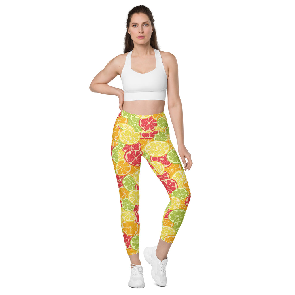Women’s Citrus Fruit Leggings With Pockets – High-Waisted, Soft Compression Active Pants