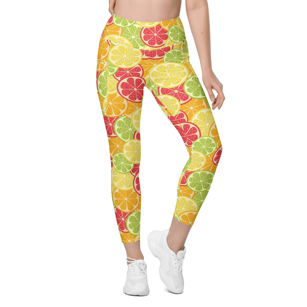 Women’s Citrus Fruit Leggings With Pockets – High-Waisted, Soft Compression Active Pants