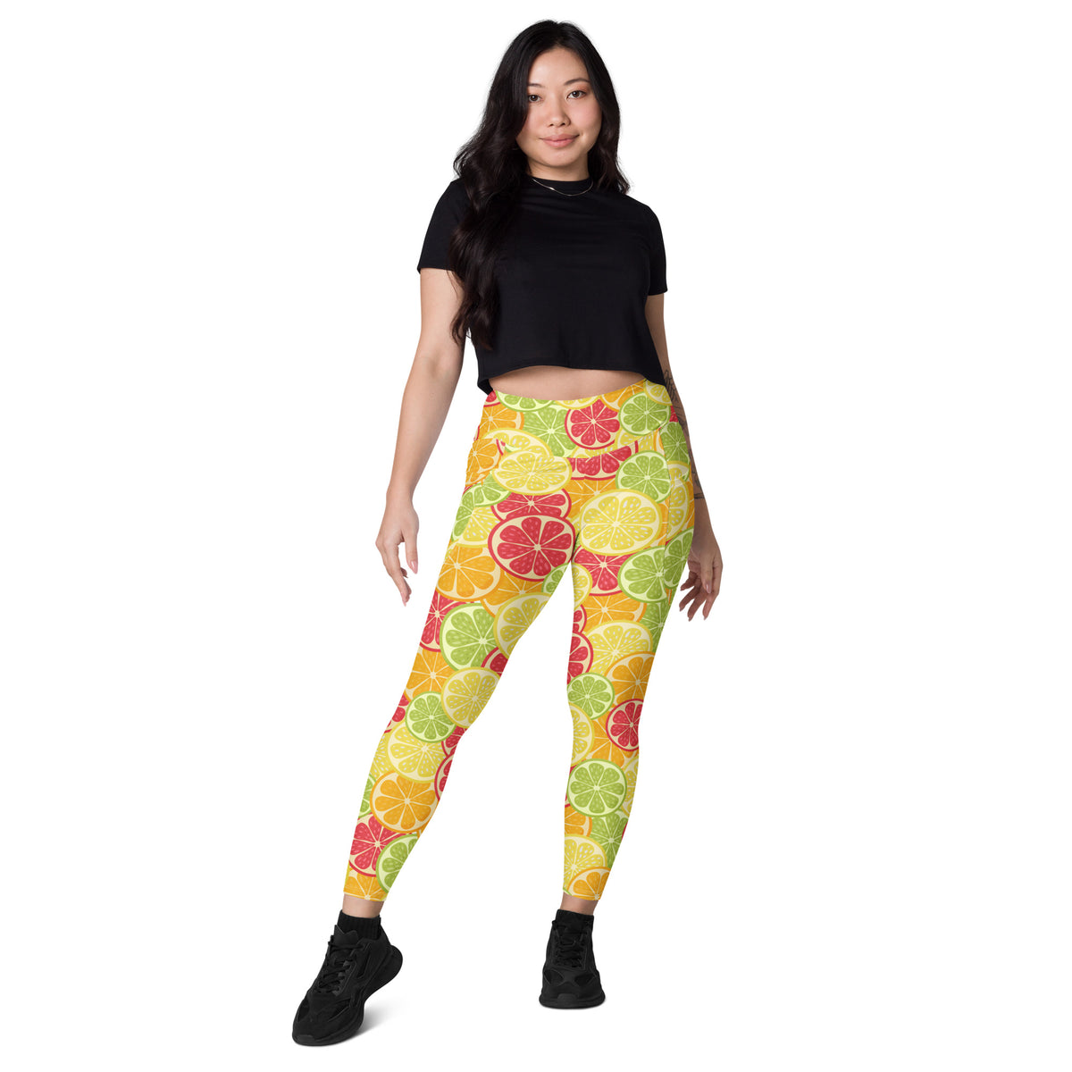 Women’s Citrus Fruit Leggings With Pockets – High-Waisted, Soft Compression Active Pants