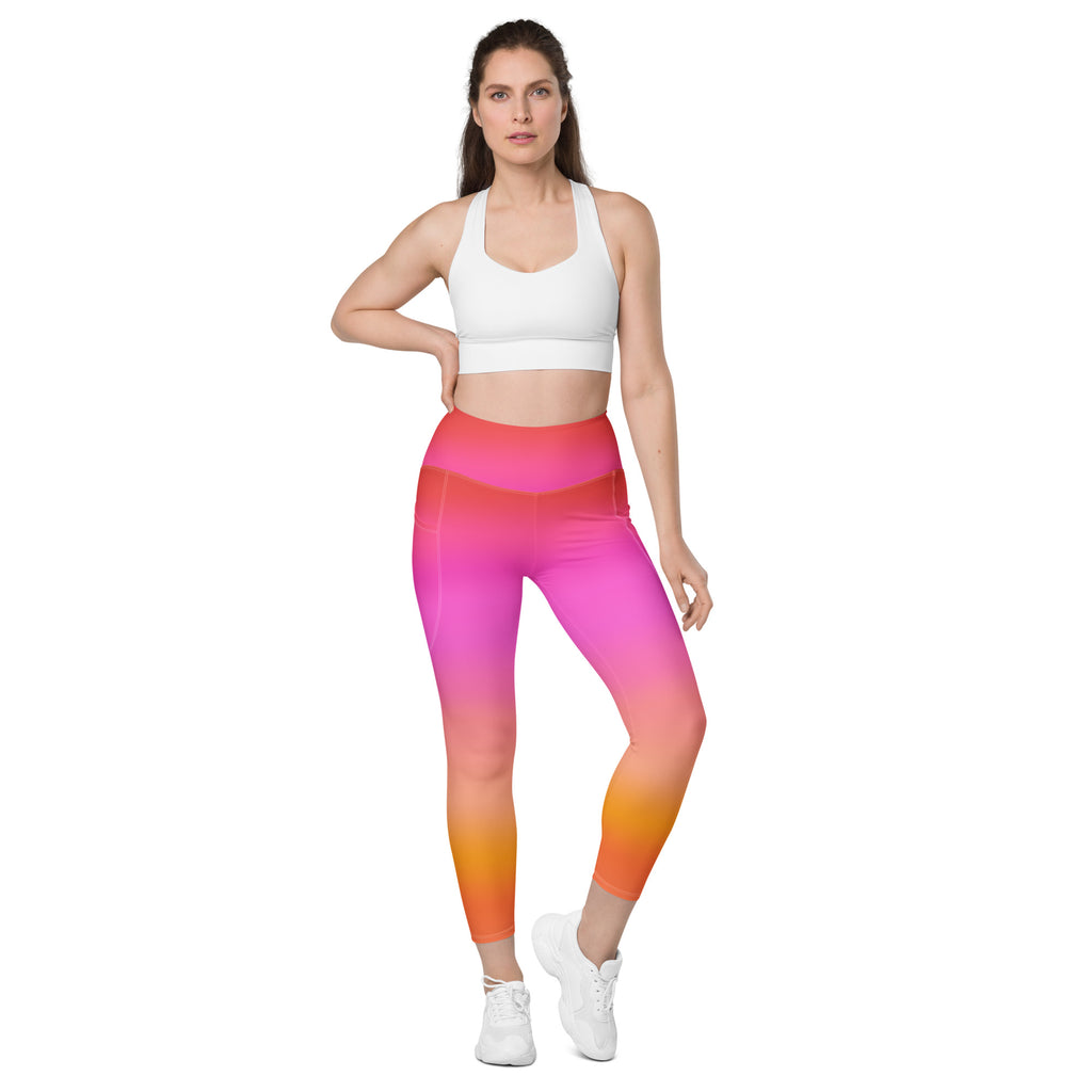 Women’s Sunset Ombre Leggings With Pockets – High-Waisted, Soft Compression Active Pants