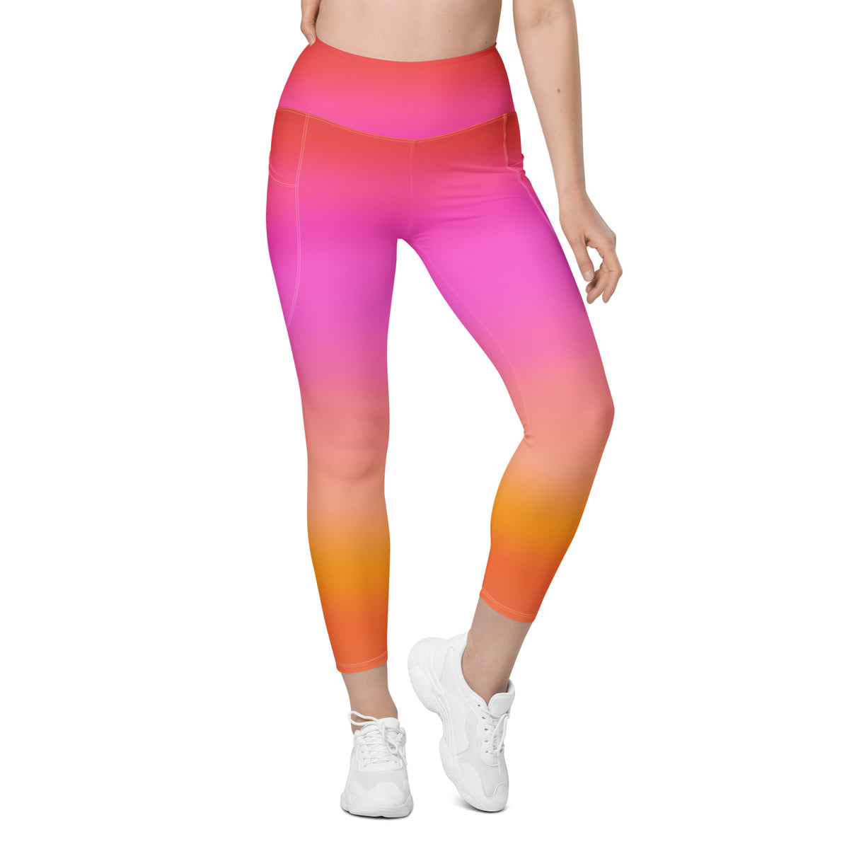 Women’s Sunset Ombre Leggings With Pockets – High-Waisted, Soft Compression Active Pants