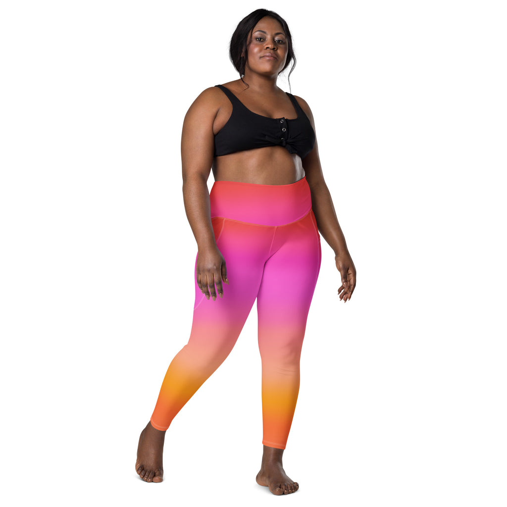 Women’s Sunset Ombre Leggings With Pockets – High-Waisted, Soft Compression Active Pants