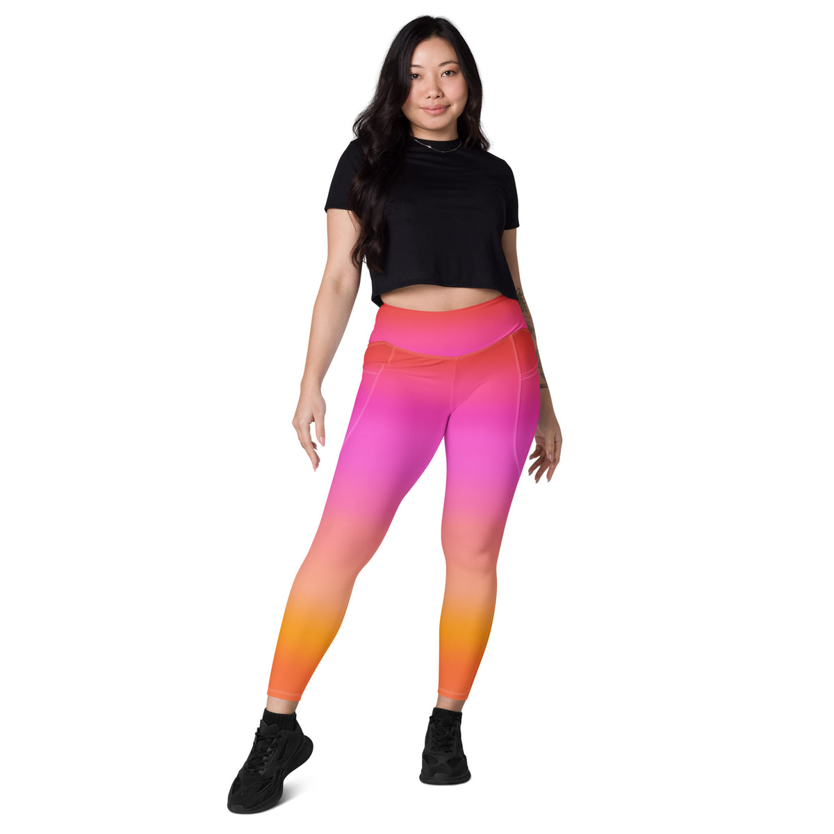 Women’s Sunset Ombre Leggings With Pockets – High-Waisted, Soft Compression Active Pants