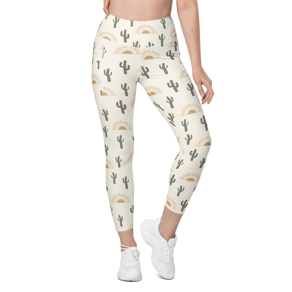 Women’s Desert Cactus Sunrise Yoga Leggings With Pockets – High-Waisted, Soft Compression Active Pants