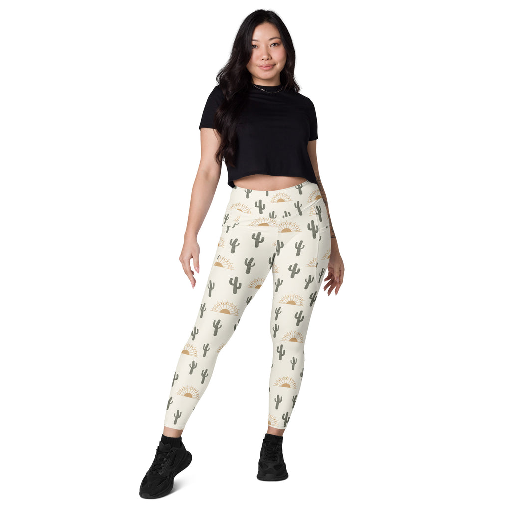 Women’s Desert Cactus Sunrise Yoga Leggings With Pockets – High-Waisted, Soft Compression Active Pants