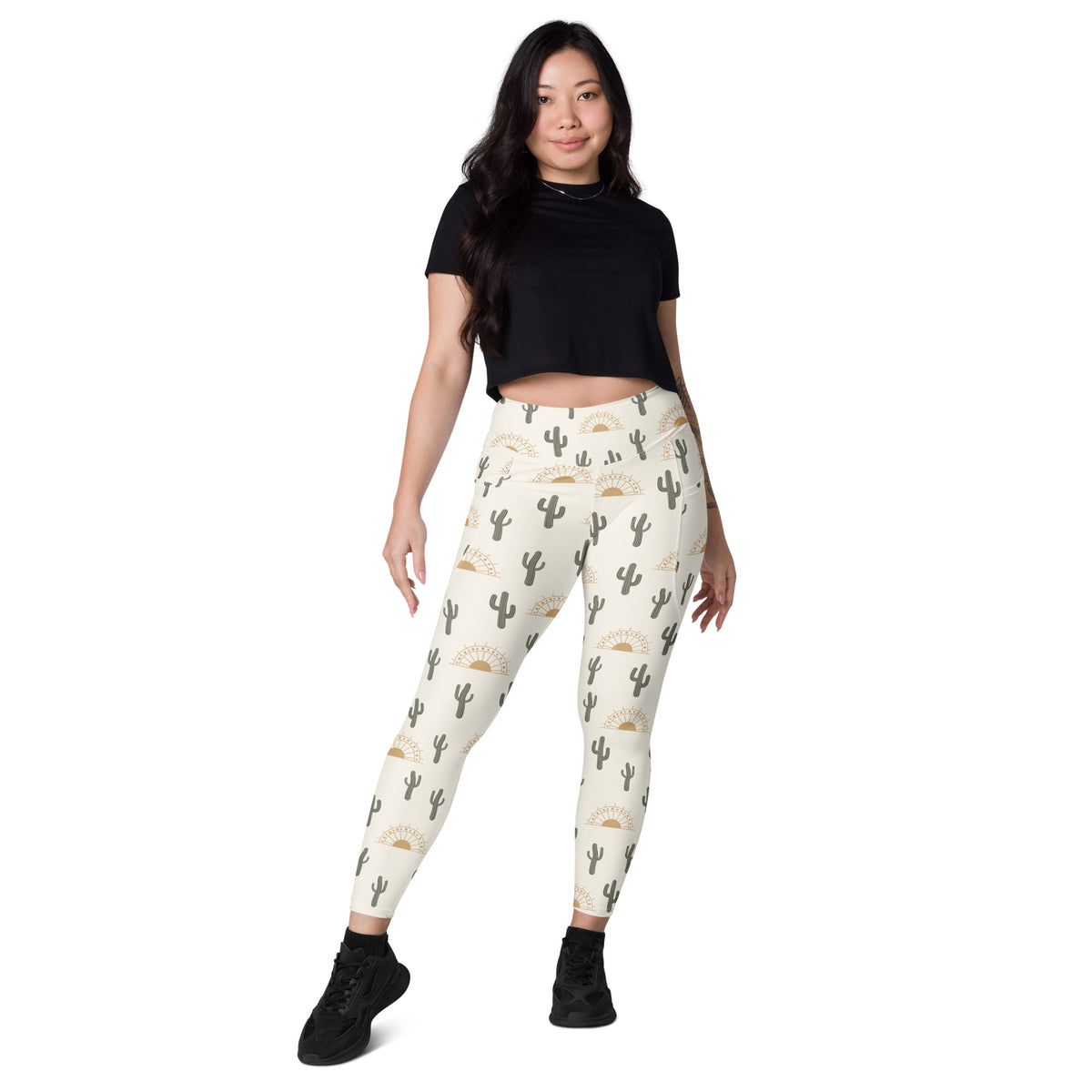 Women’s Desert Cactus Sunrise Yoga Leggings With Pockets – High-Waisted, Soft Compression Active Pants