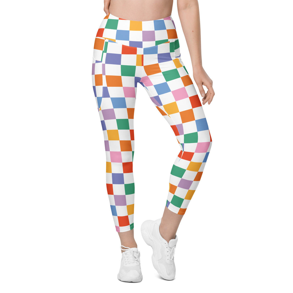 Women’s Colorful Checkered Yoga Leggings With Pockets – High-Waisted, Soft Compression Active Pants