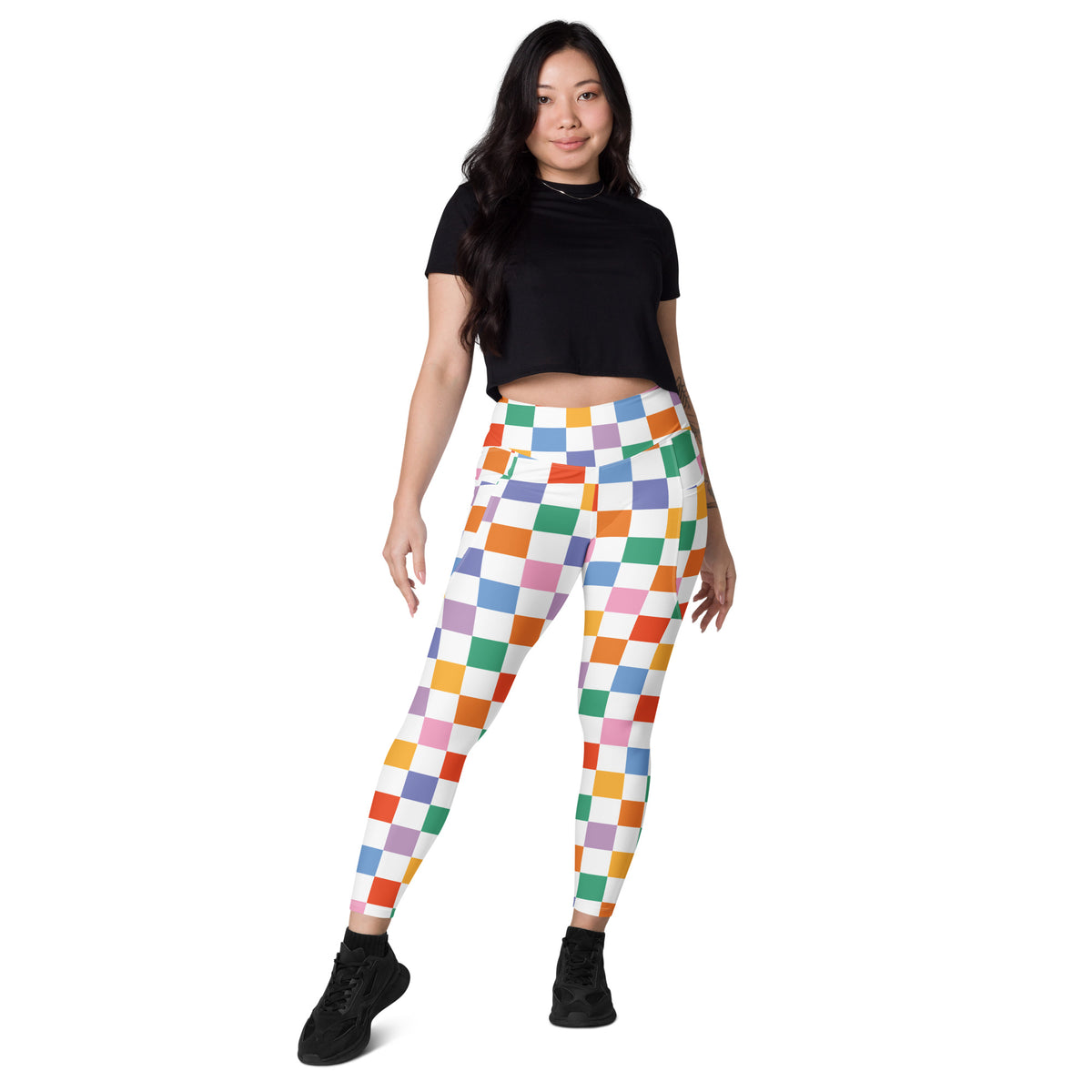 Women’s Colorful Checkered Yoga Leggings With Pockets – High-Waisted, Soft Compression Active Pants