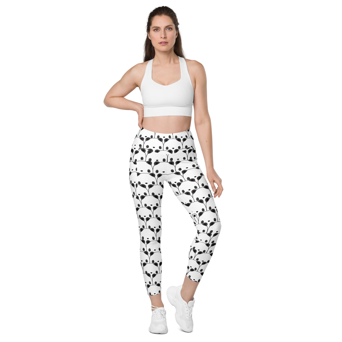 Women’s Panda Print Yoga Leggings With Pockets – High-Waisted, Soft Compression Active Pants