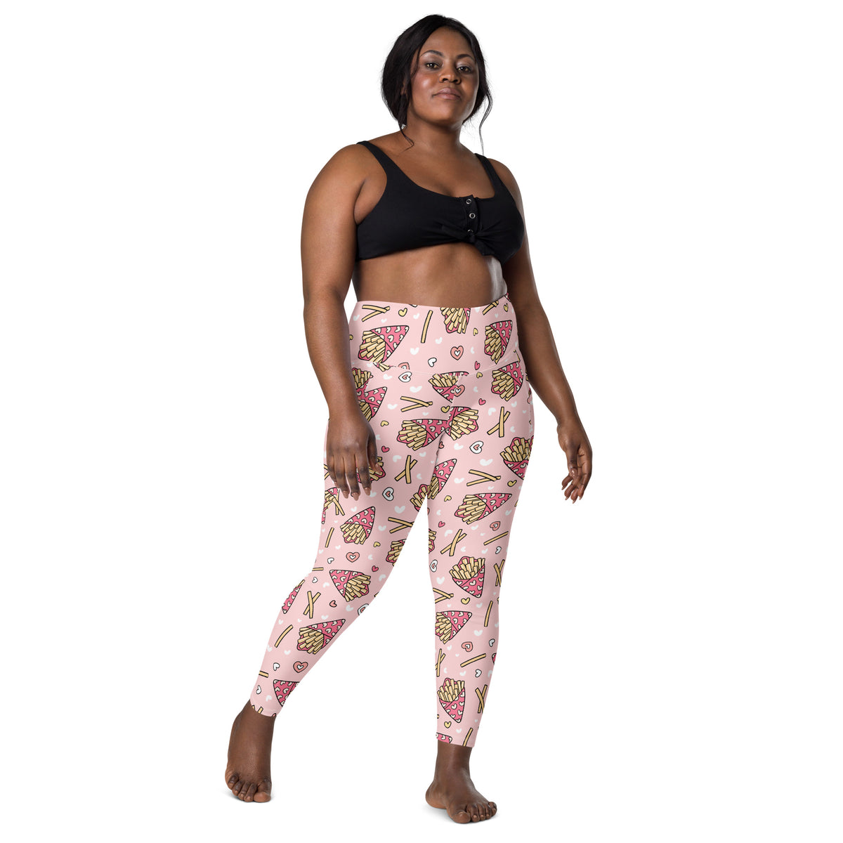 Women’s Pink French Fries Yoga Leggings With Pockets – High-Waisted, Soft Compression Active Pants