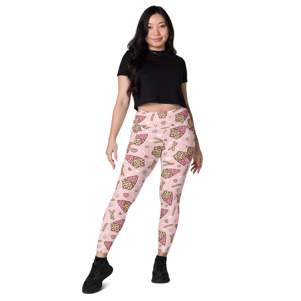 Women’s Pink French Fries Yoga Leggings With Pockets – High-Waisted, Soft Compression Active Pants