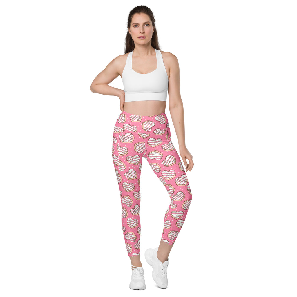 Women’s Pink Heart Cookie Yoga Leggings With Pockets – High-Waisted, Soft Compression Active Pants