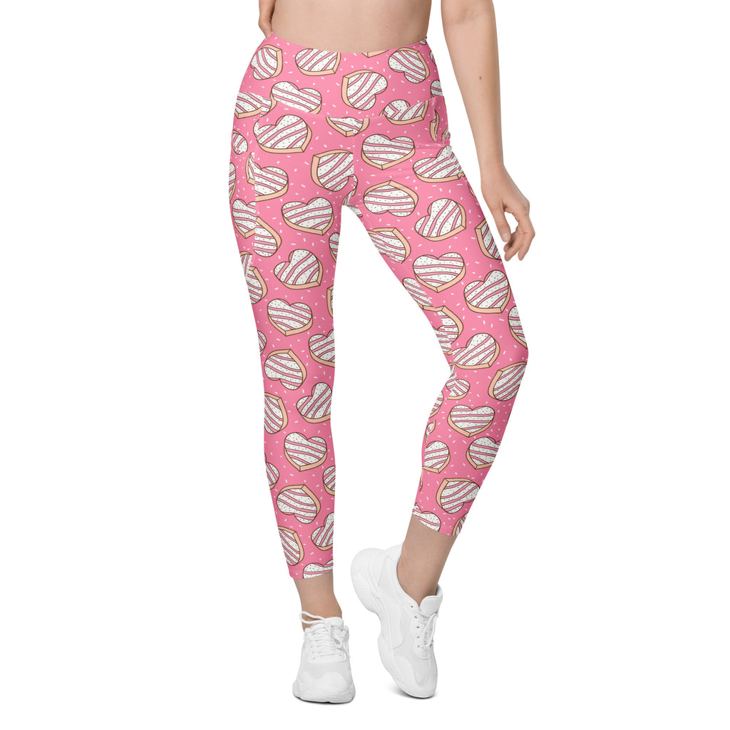 Women’s Pink Heart Cookie Yoga Leggings With Pockets – High-Waisted, Soft Compression Active Pants
