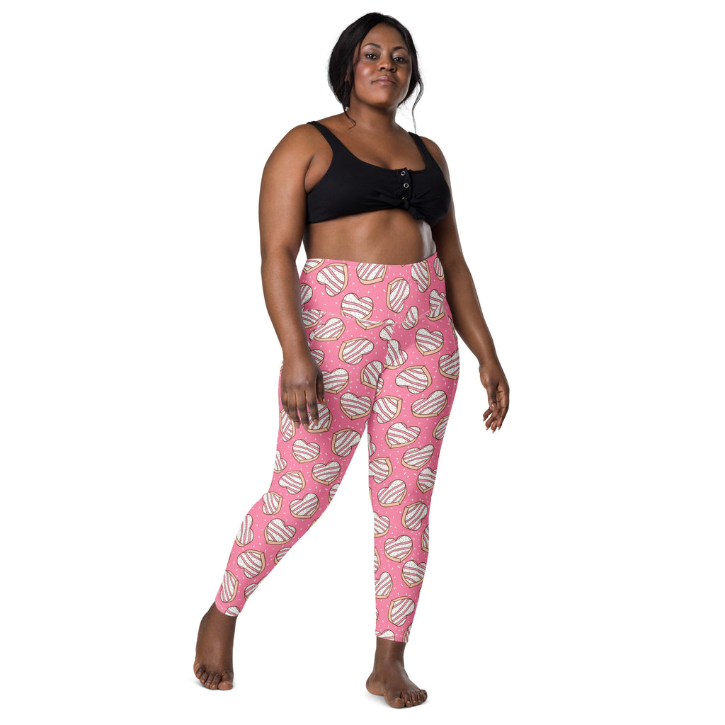 Women’s Pink Heart Cookie Yoga Leggings With Pockets – High-Waisted, Soft Compression Active Pants