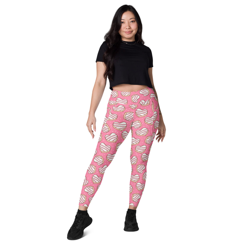 Women’s Pink Heart Cookie Yoga Leggings With Pockets – High-Waisted, Soft Compression Active Pants