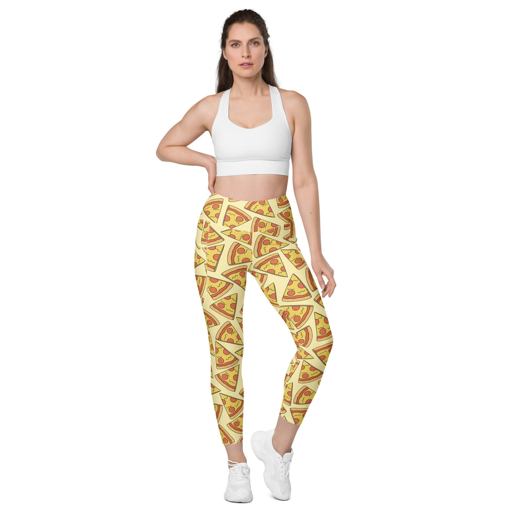 Women’s Pizza Slice Yoga Leggings With Pockets – High-Waisted, Soft Compression Active Pants