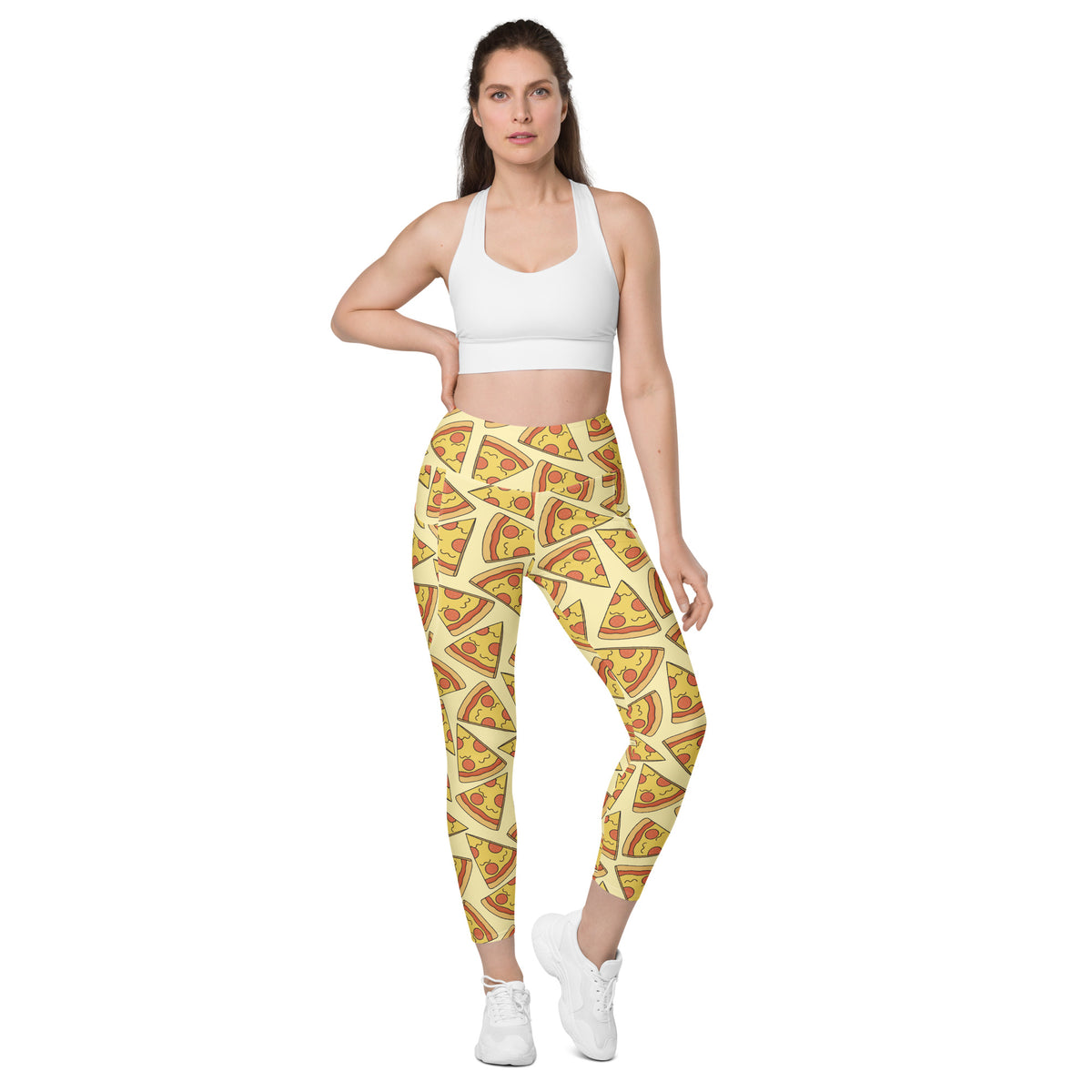 Women’s Pizza Slice Yoga Leggings With Pockets – High-Waisted, Soft Compression Active Pants