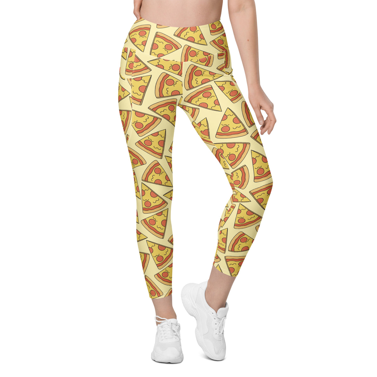 Women’s Pizza Slice Yoga Leggings With Pockets – High-Waisted, Soft Compression Active Pants