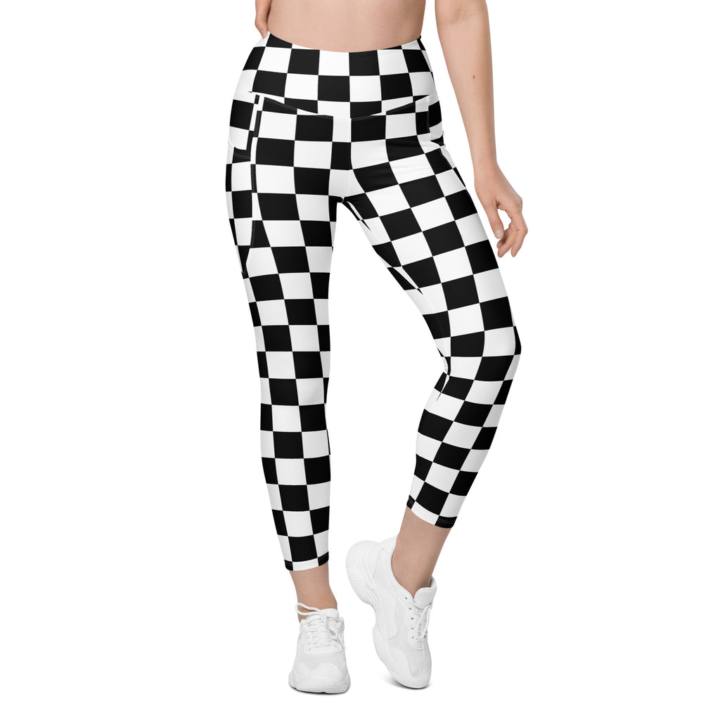 Women’s Checkered Yoga Leggings With Pockets – High-Waisted, Soft Compression Active Pants