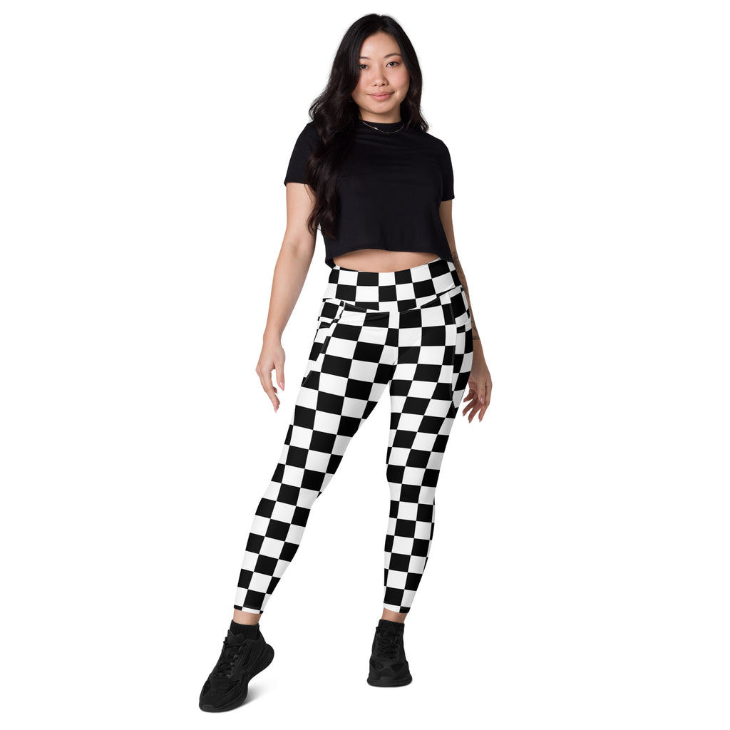 Women’s Checkered Yoga Leggings With Pockets – High-Waisted, Soft Compression Active Pants