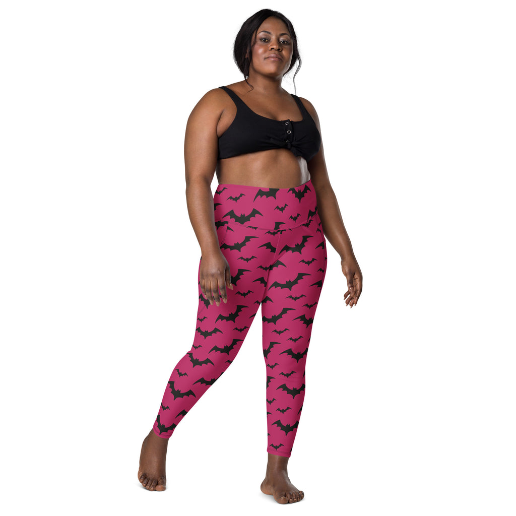 Women’s Pink Bats Halloween Yoga Leggings With Pockets – High-Waisted, Soft Compression Active Pants