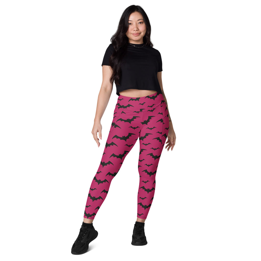 Women’s Pink Bats Halloween Yoga Leggings With Pockets – High-Waisted, Soft Compression Active Pants